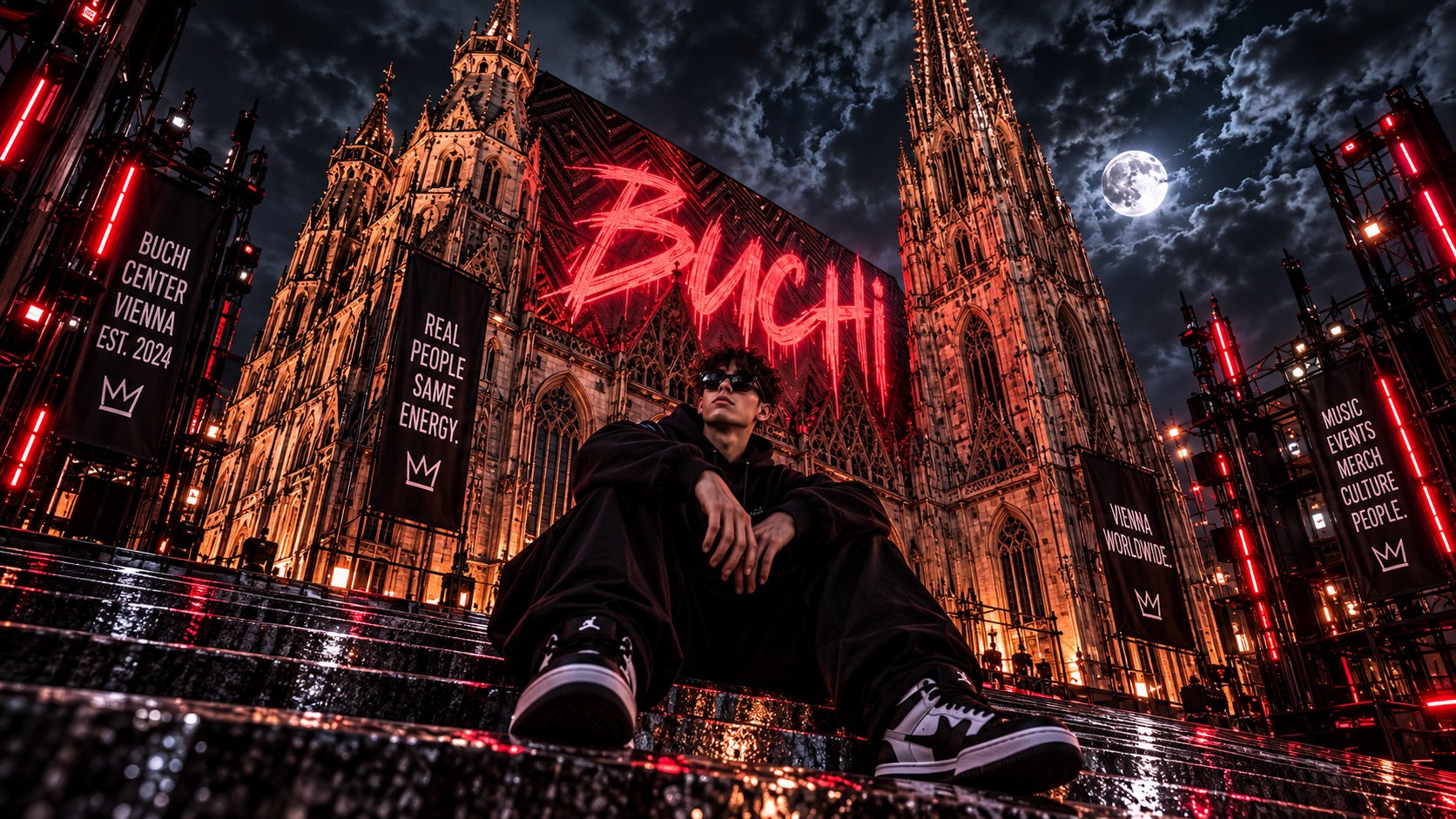 BUCHI bei Nacht vor dem Stephansdom